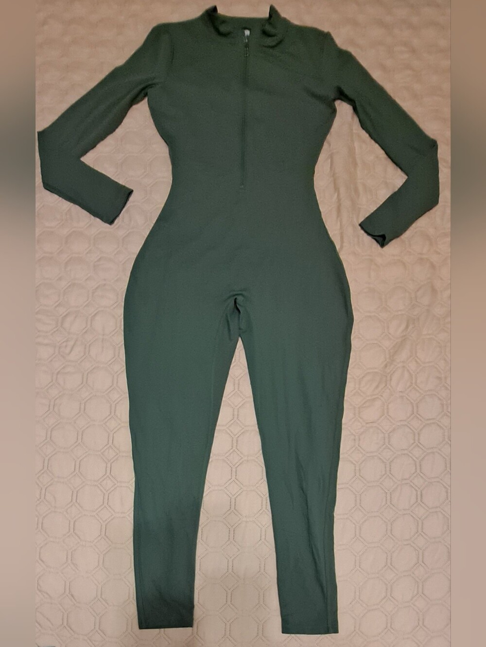 Women’s Long-Sleeve Forest Green Jumpsuit Zip Sz L